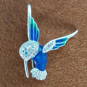 Vintage Hummingbird Silver-Tone Crystal Accent Pin/Brooch